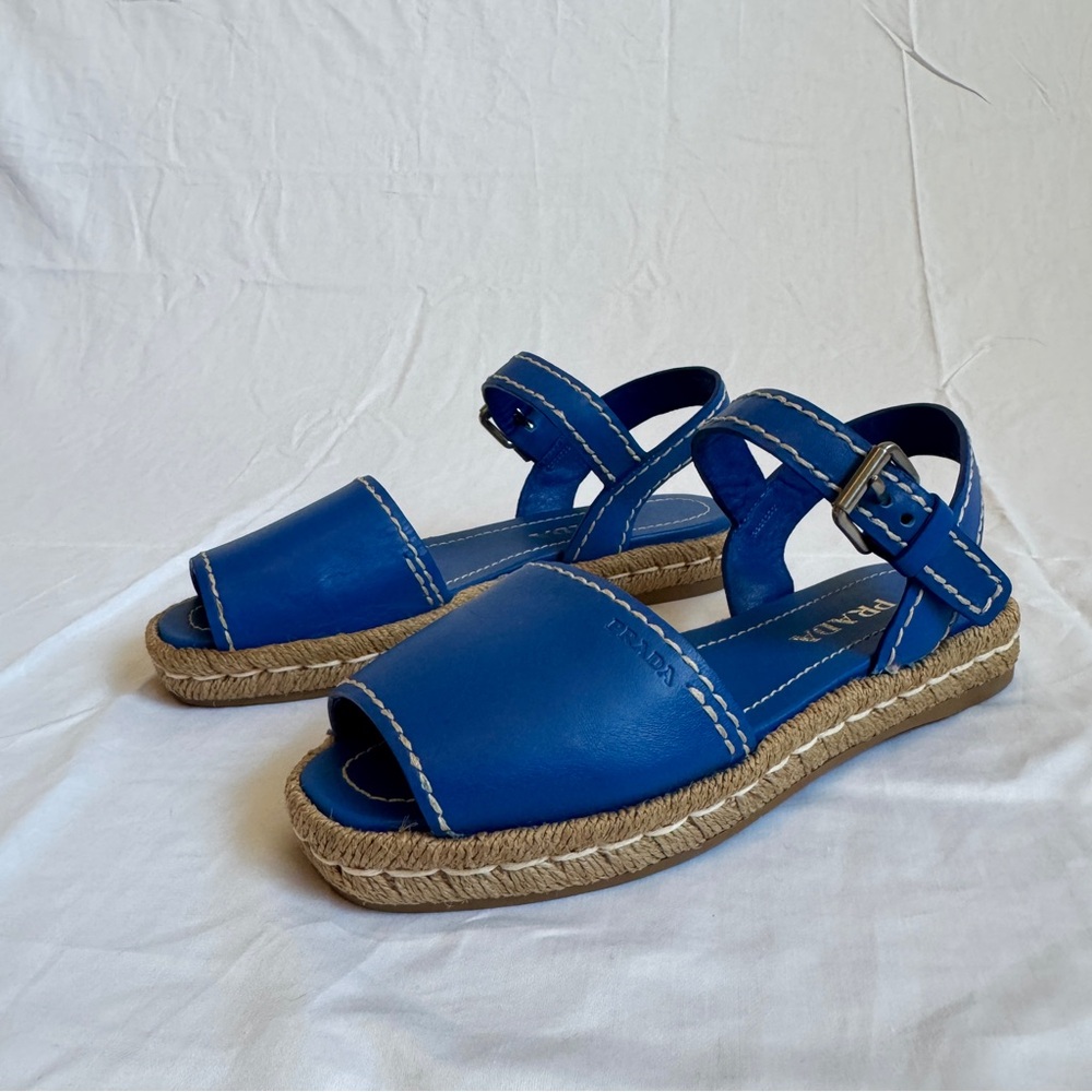Prada Blue Espadrille Sandals with Jute Sole